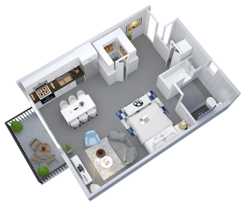 Floor plan for studio, 1 bath, 580 sqft
